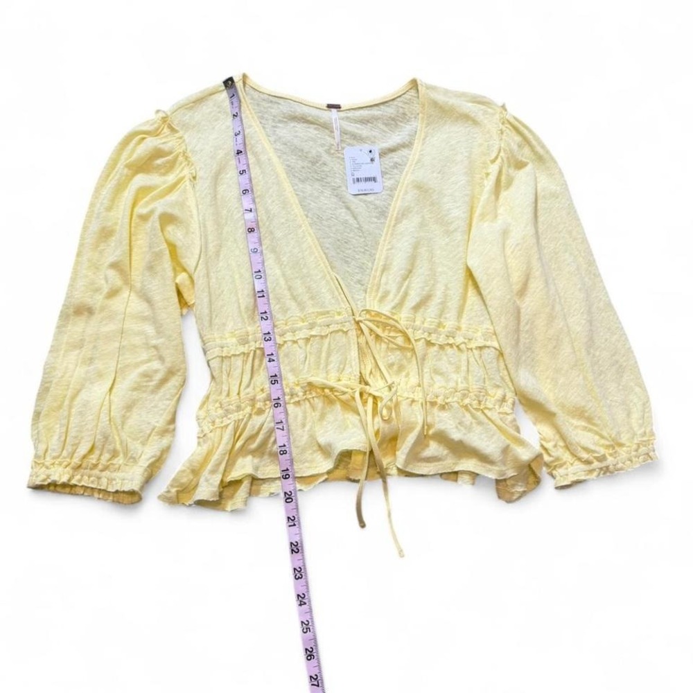 Free People Yellow Linen Blend Tie Front Top - Picture 14 of 14